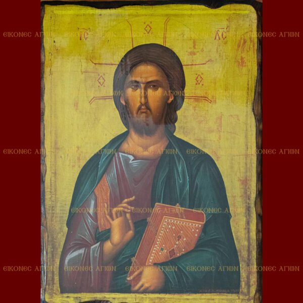 Ιησούς Χριστός Παντοκράτωρ εικόνα ξύλινη τεχνητά παλαιωμένη